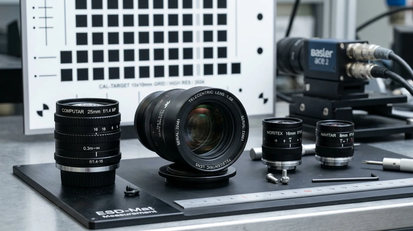 Lensa machine vision industri dan telecentric lens untuk pengukuran presisi