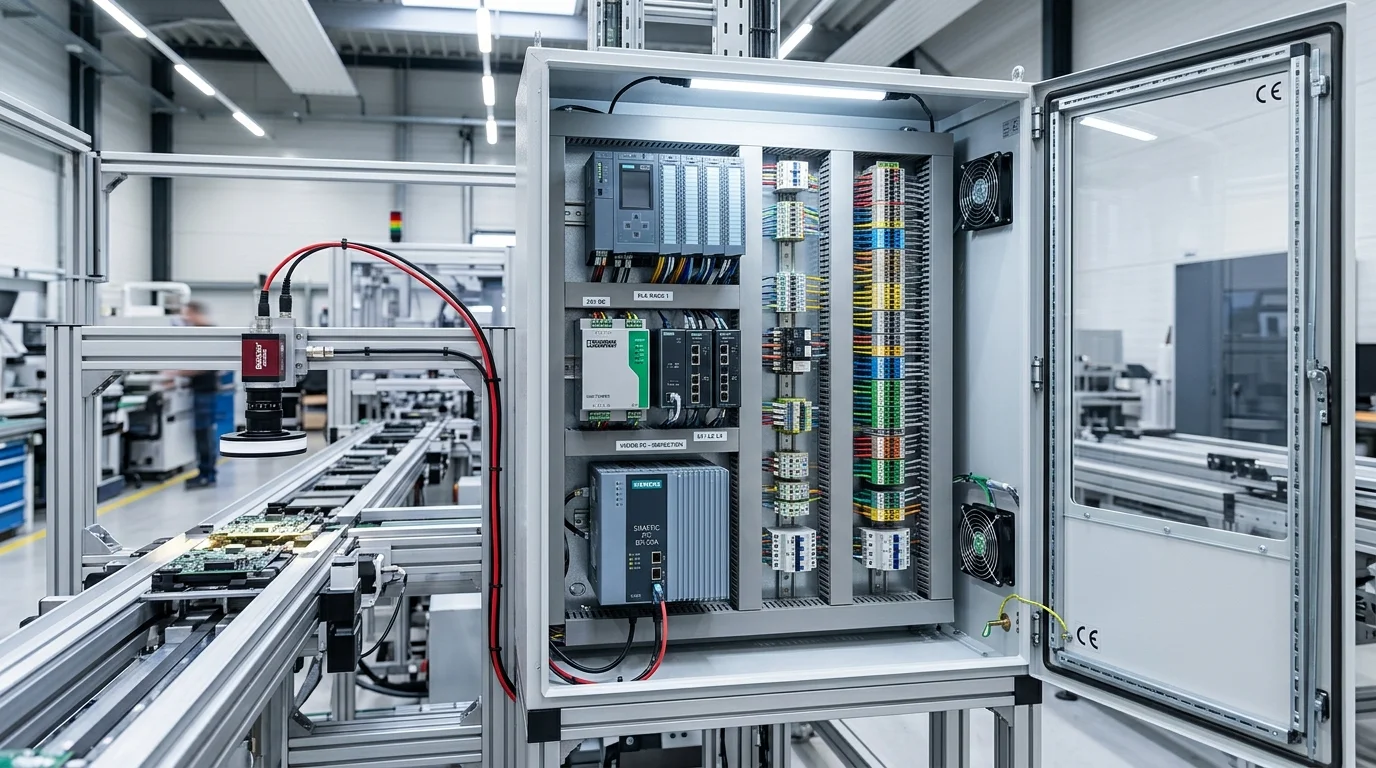 Integrasi sistem machine vision dengan PLC dan panel kontrol otomasi industri